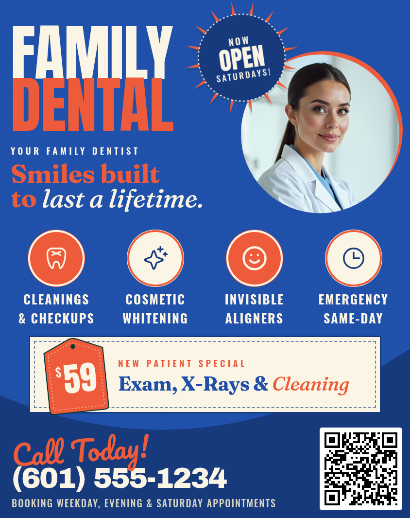 Sample Family Dental postcard ad