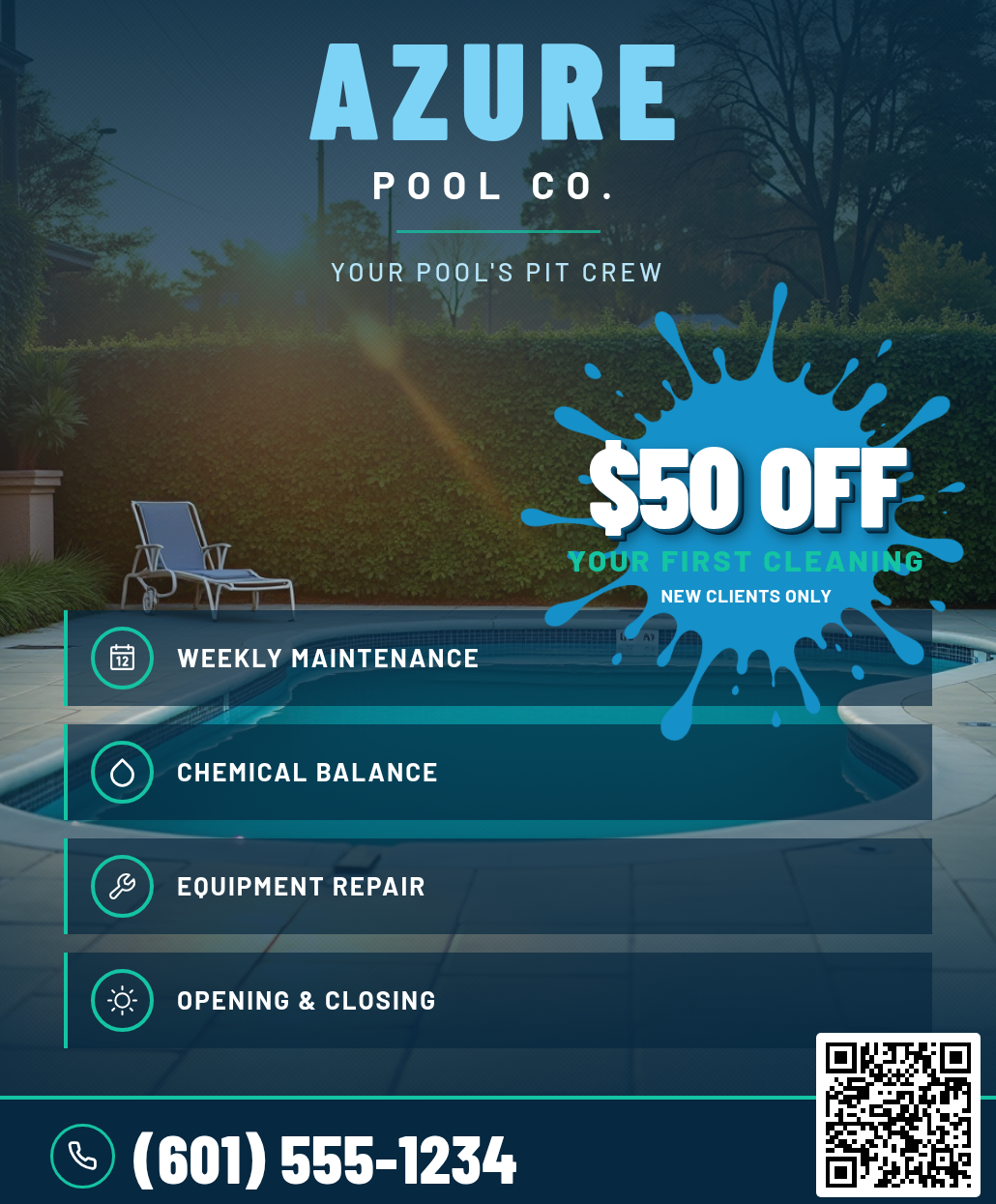 Sample Pool Service postcard ad